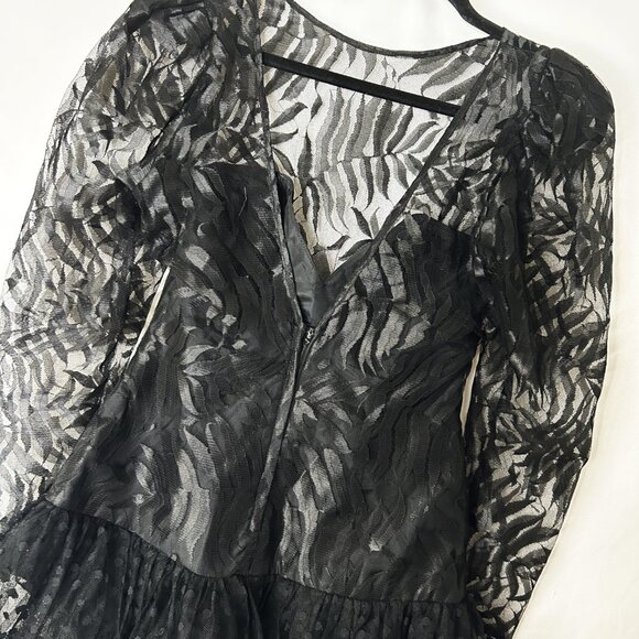 TD4 Vintage 80's Drop Waist Lace Party Dress Black Pink 11 - Picture 6 of 9